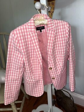 Talbots Pink and White Gingham Blazer Jacket